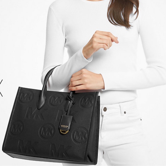 MICHAEL KORS 
Mirella Medium Logo Embossed Pebbled Leather Tote Bag
BLACK
NWT - Picture 4 of 4